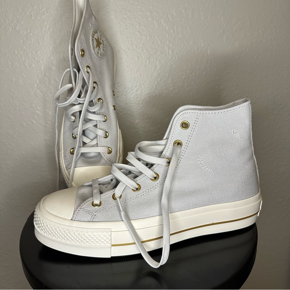 Light Grey High-Top Platform Converse, Size 10